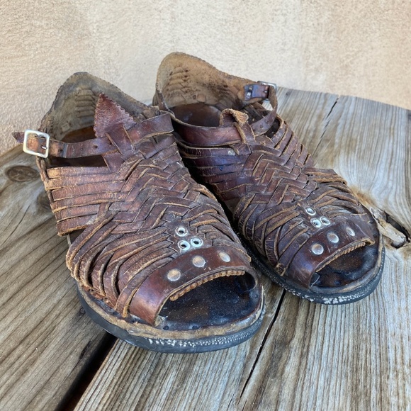VTG 1980s Brown Leather Sandals Huaraches Mens US11 - Picture 2 of 8
